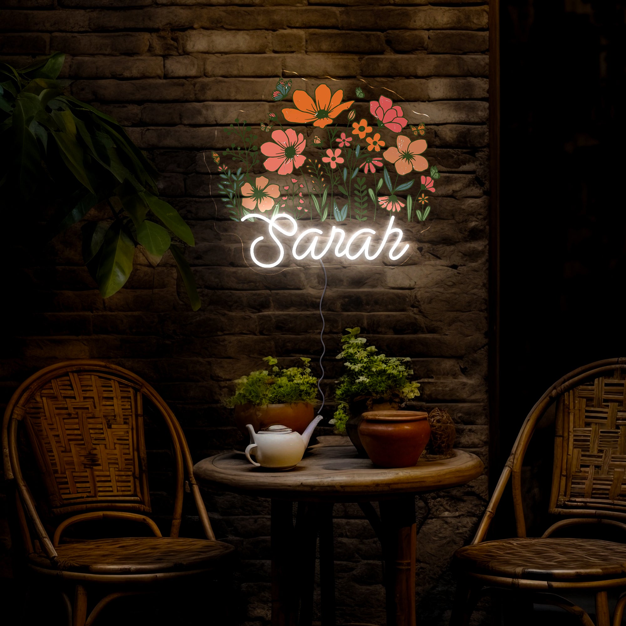 Personalized Name Flower Decor Artwork Neon Sign