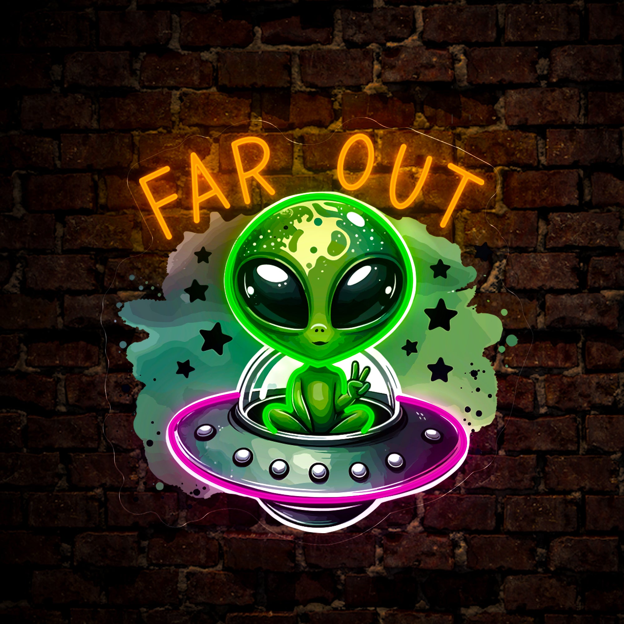 Far Out Hippie Alien Artwork Neon Sign