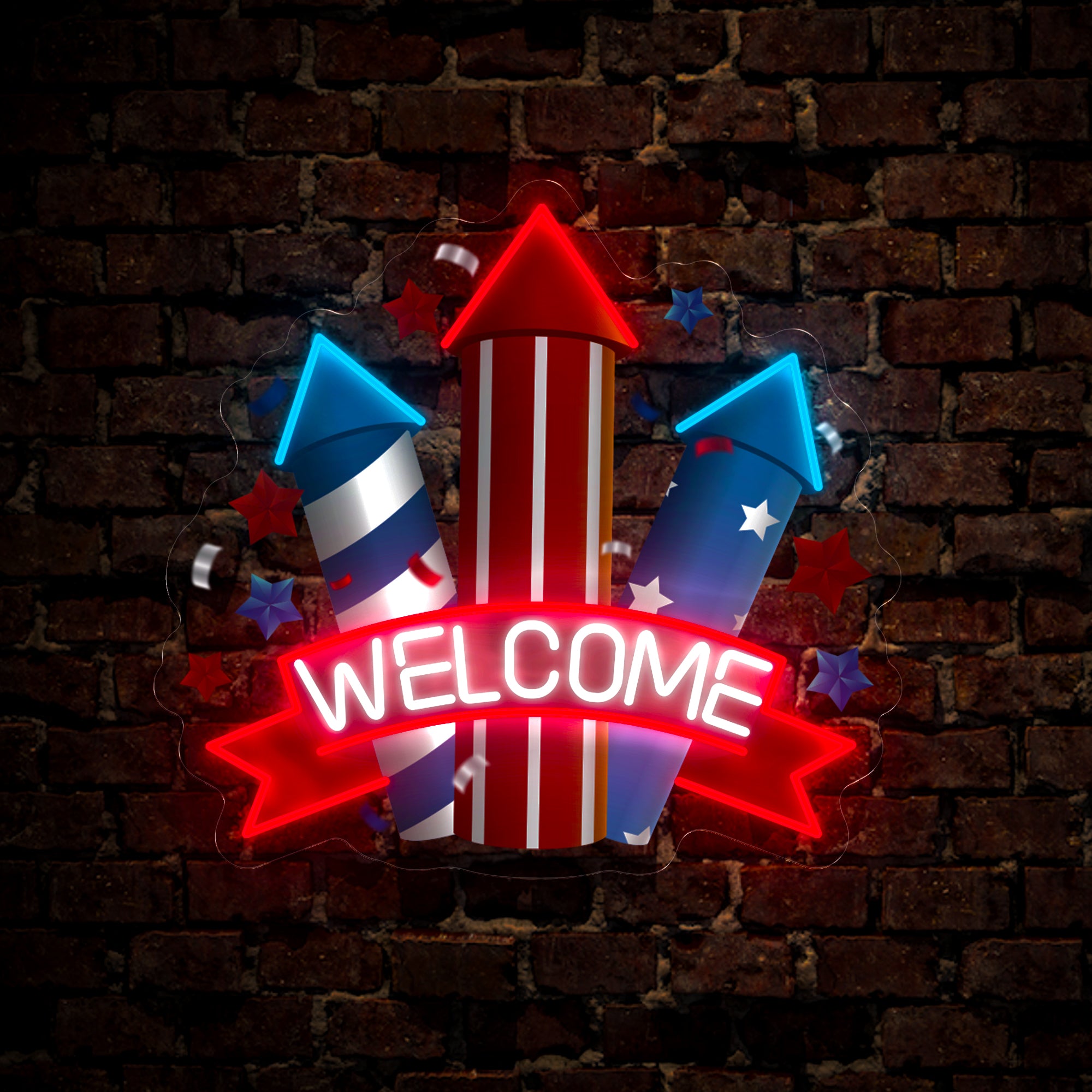 Welcome Americana Bottle Rocket Artwork Neon Sign