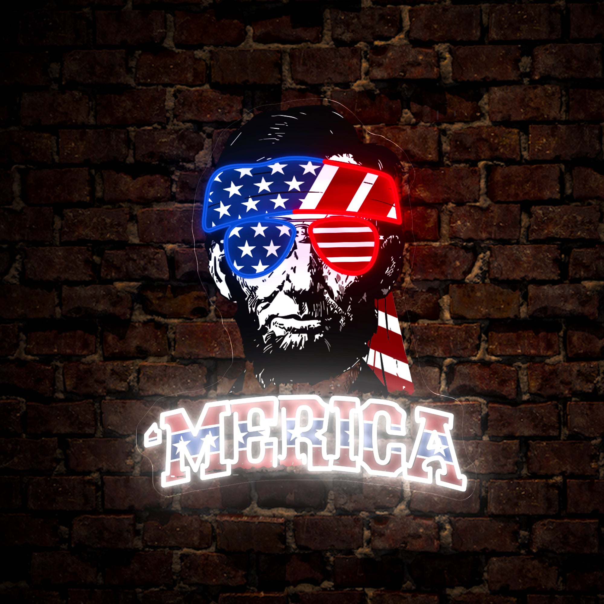 Lincoln Merica 4th Of July Artwork Neon Sign