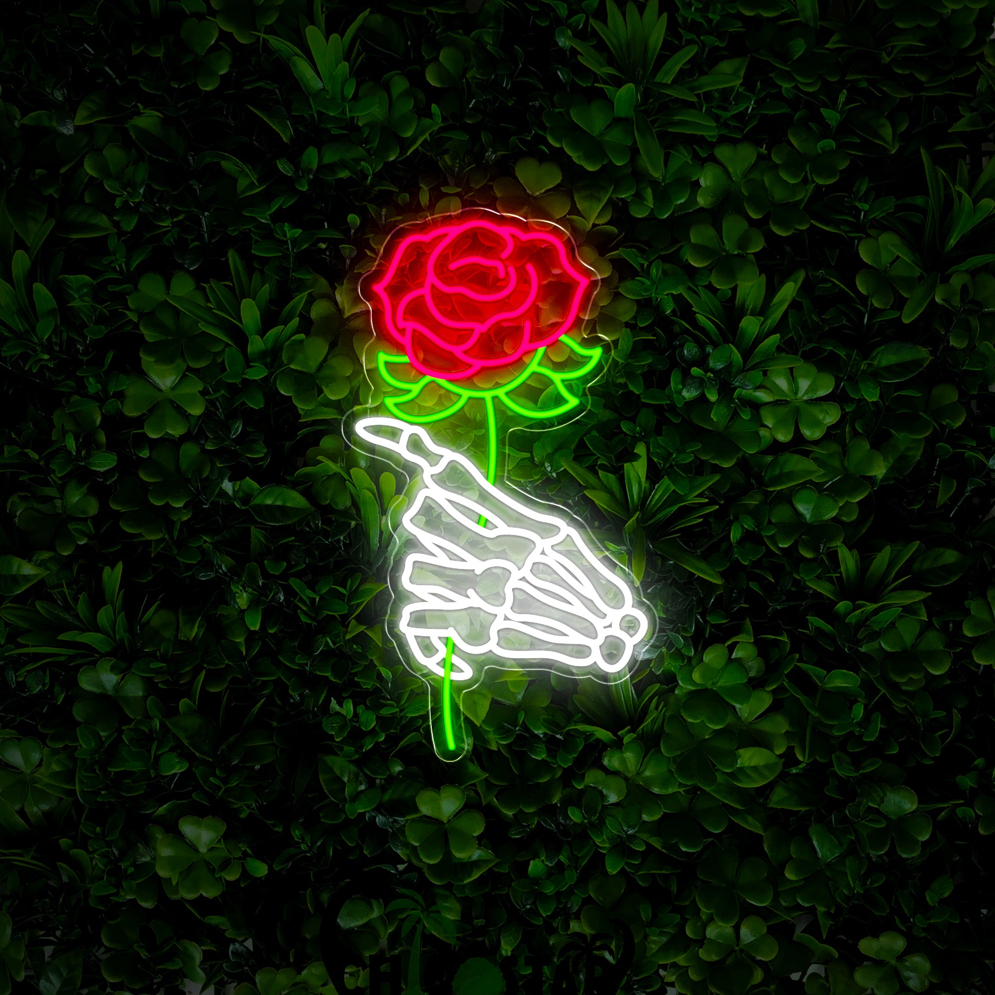 Skull Hand Rose Neon Sign