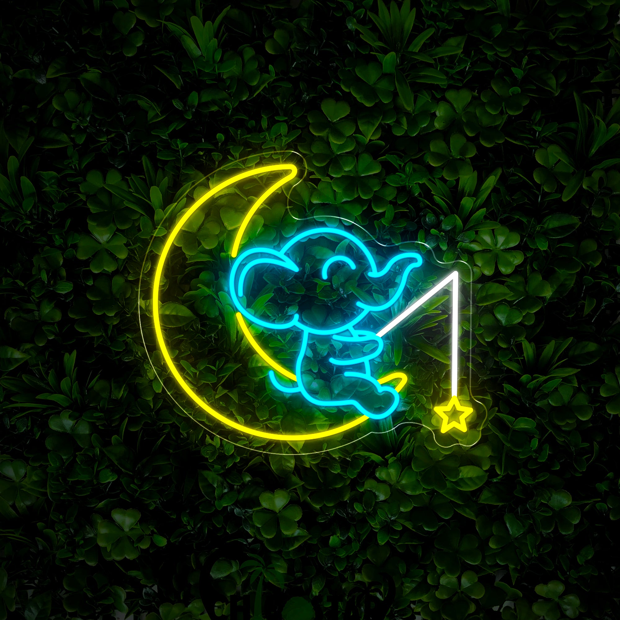 Moon And Elephant Neon Sign