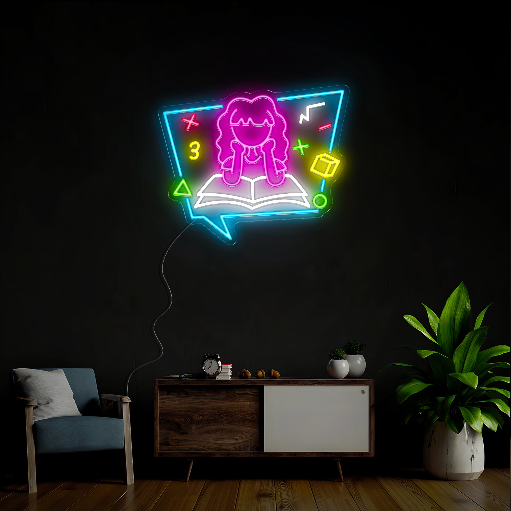 Woman Reading Book Neon Sign