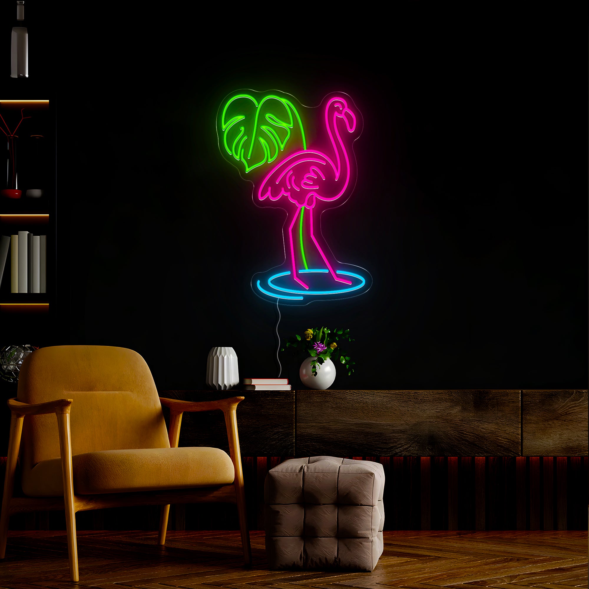 Retro Palm Tree Flamingo Neon Sign