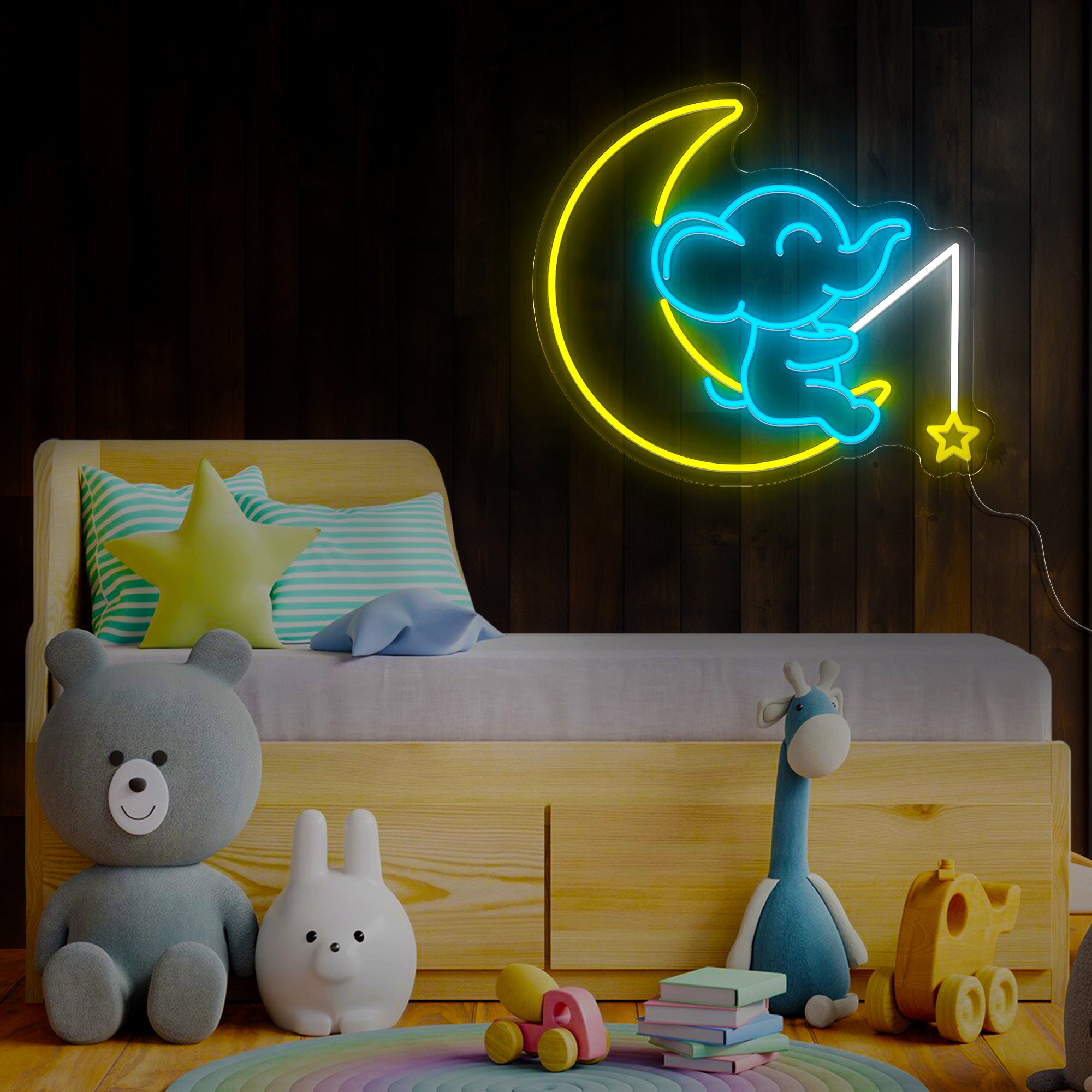 Moon And Elephant Neon Sign