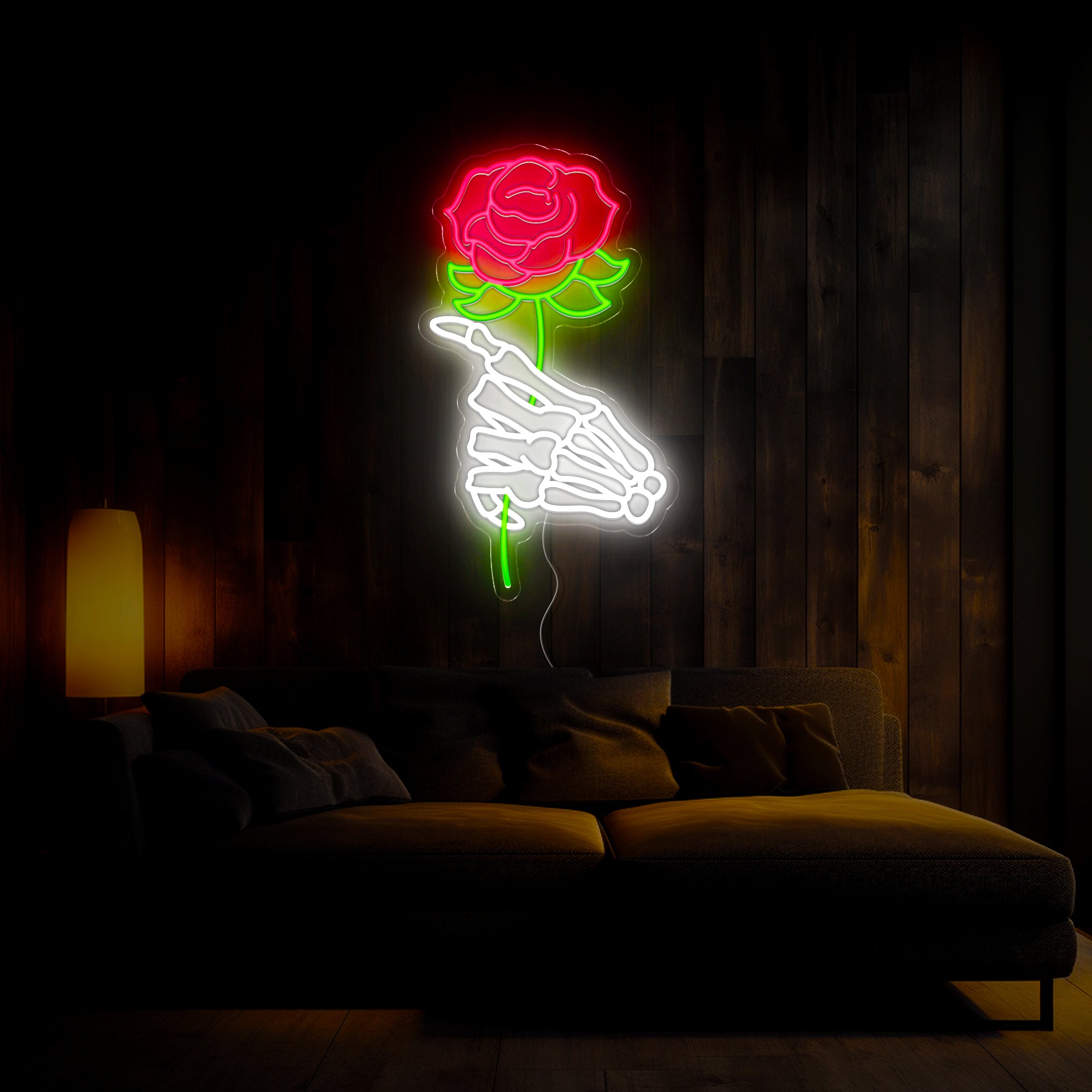 Skull Hand Rose Neon Sign