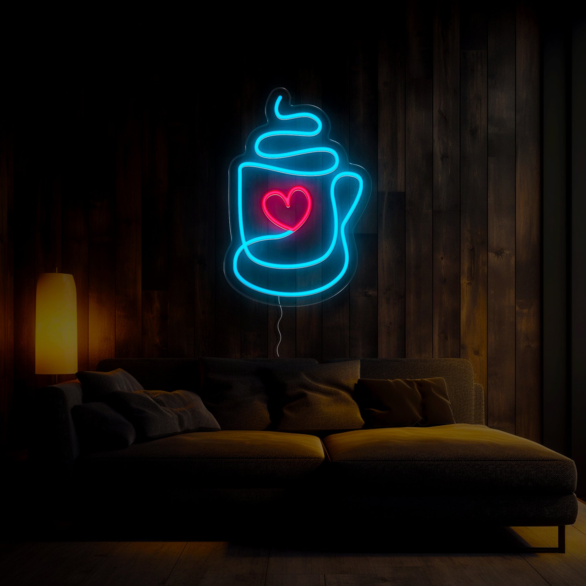 Coffee Cup With Heart Neon Sign
