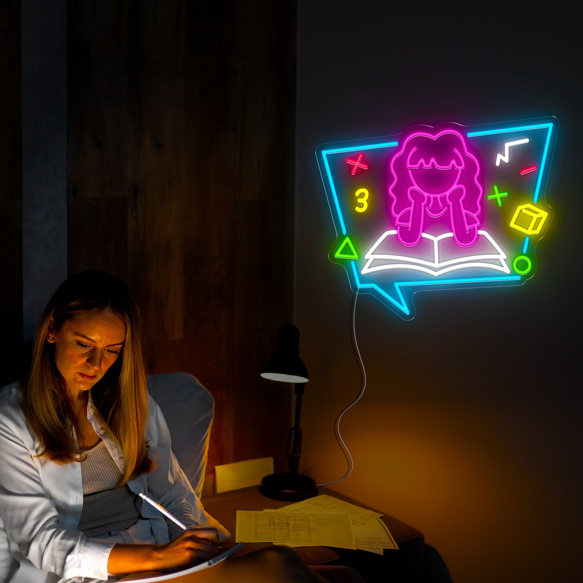 Woman Reading Book Neon Sign