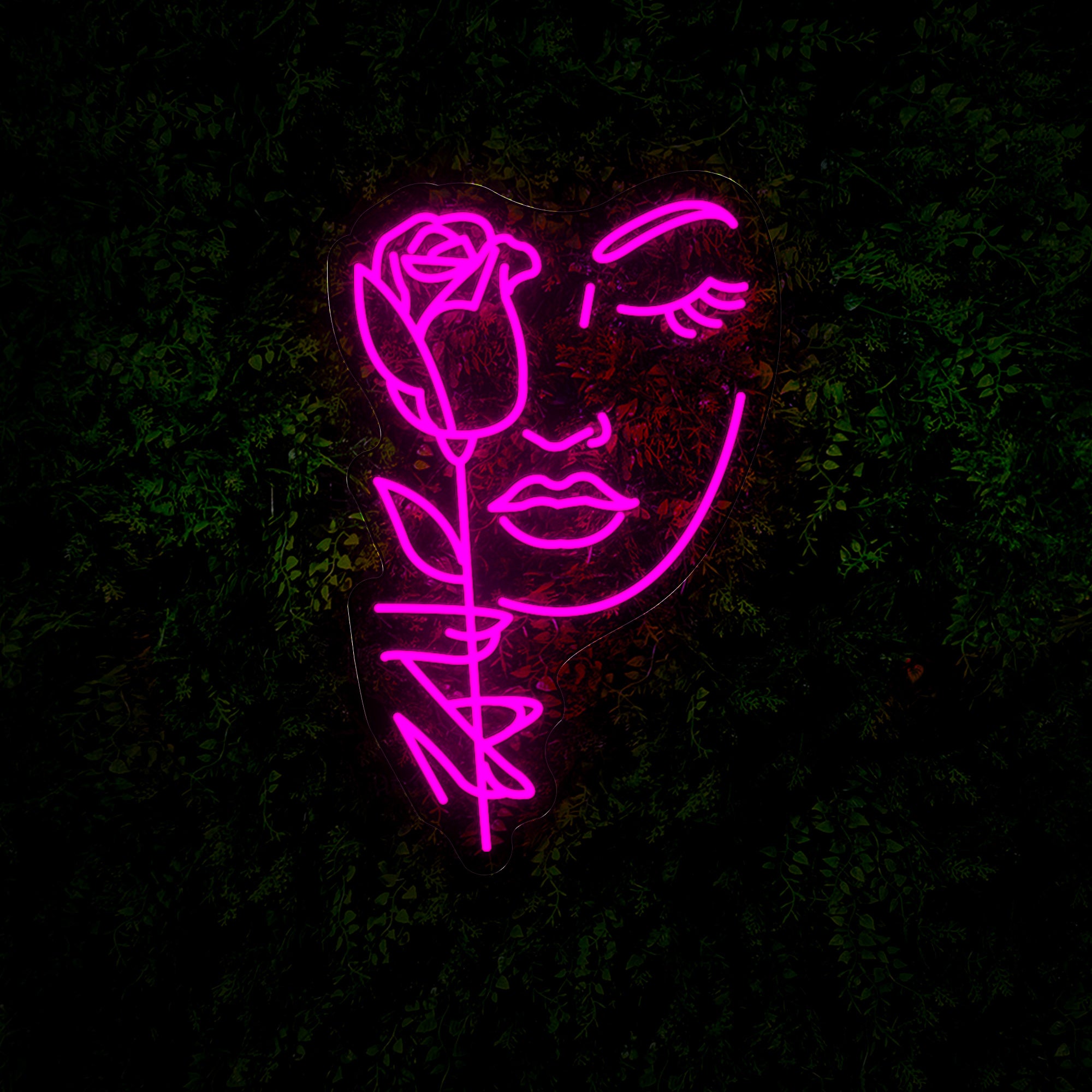 Woman Face And Rose Silhouette Neon Sign