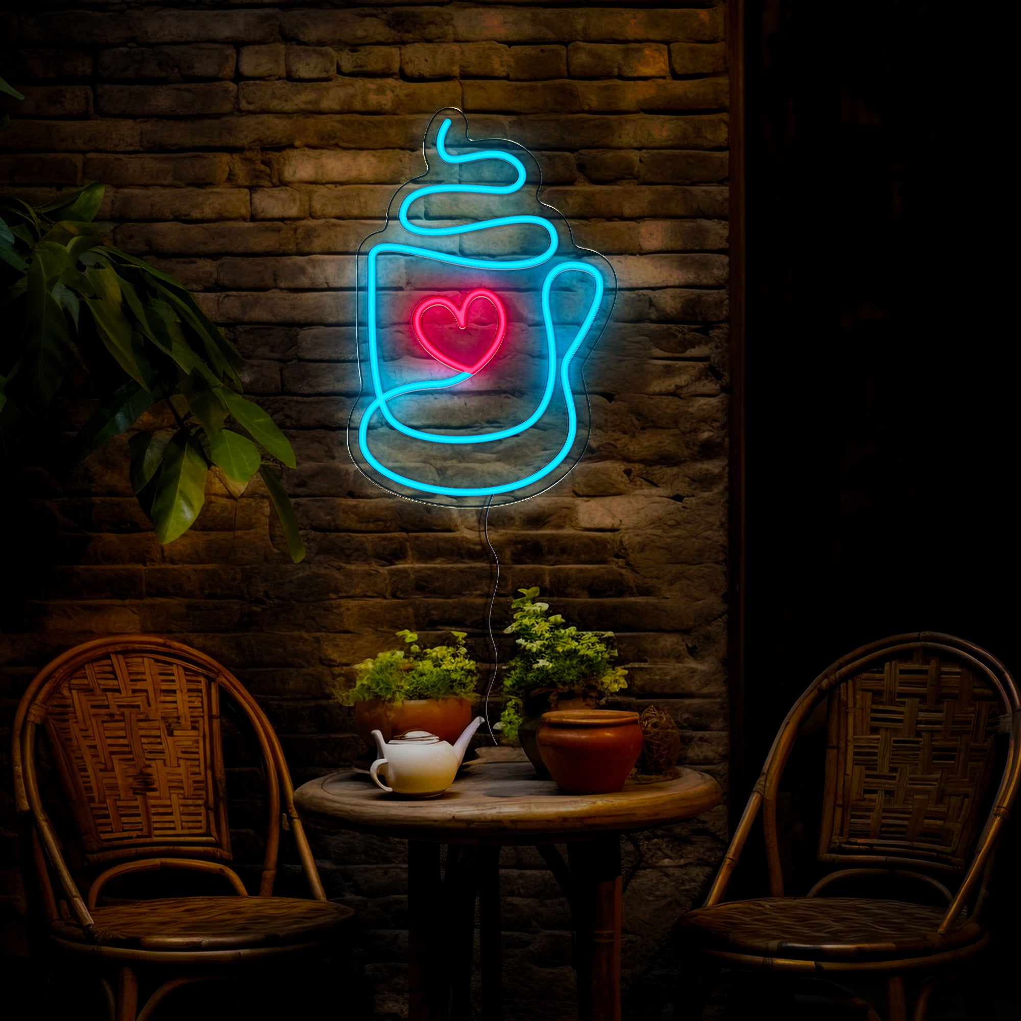 Coffee Cup With Heart Neon Sign