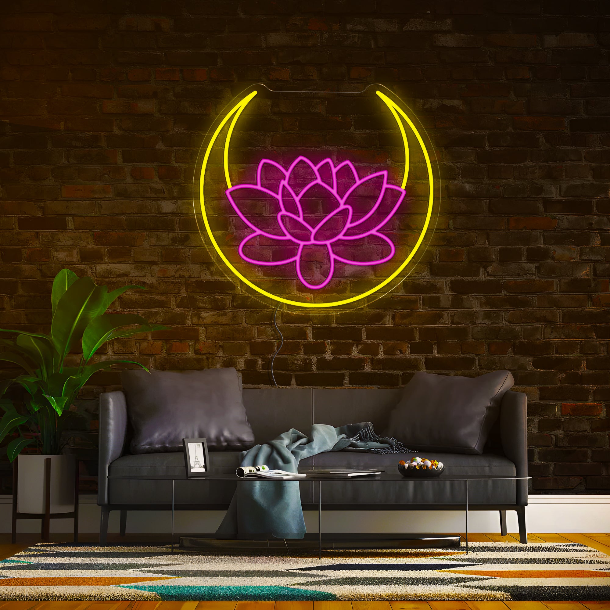 Lotus Flower And Moon Neon Sign