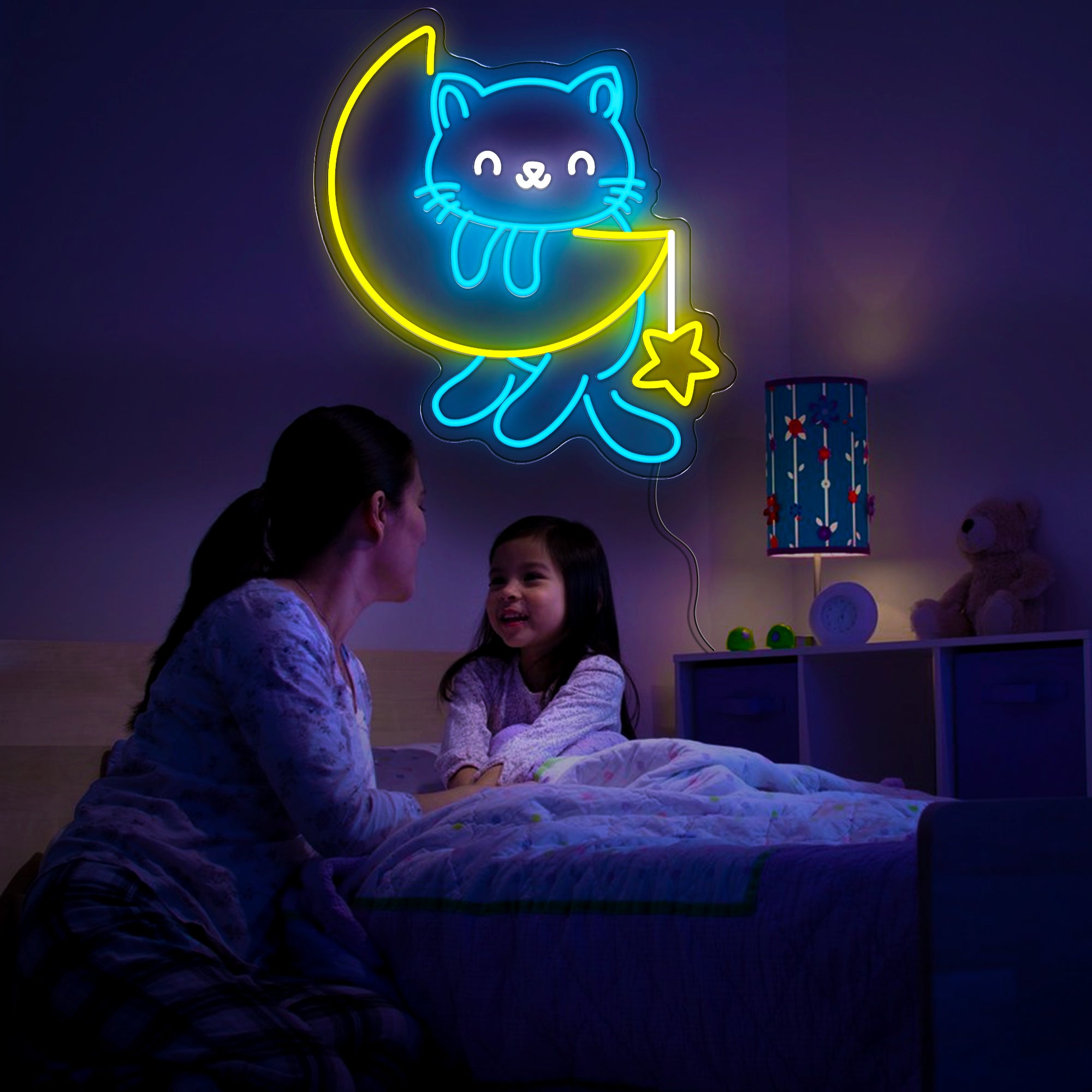 Cute Cat And Moon Neon Sign