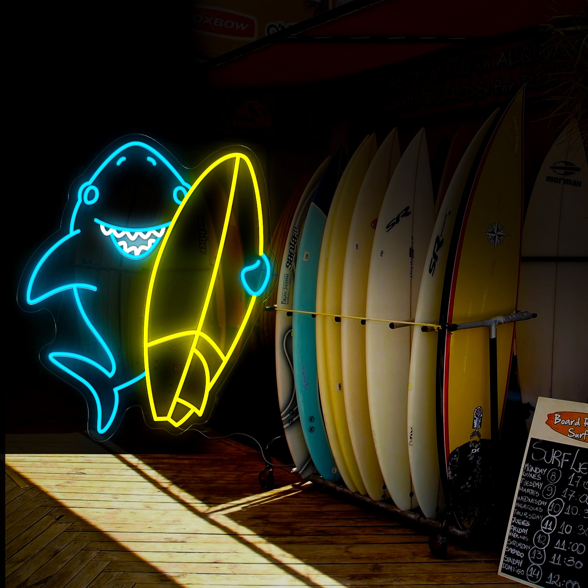 Shark Surfing Neon Sign