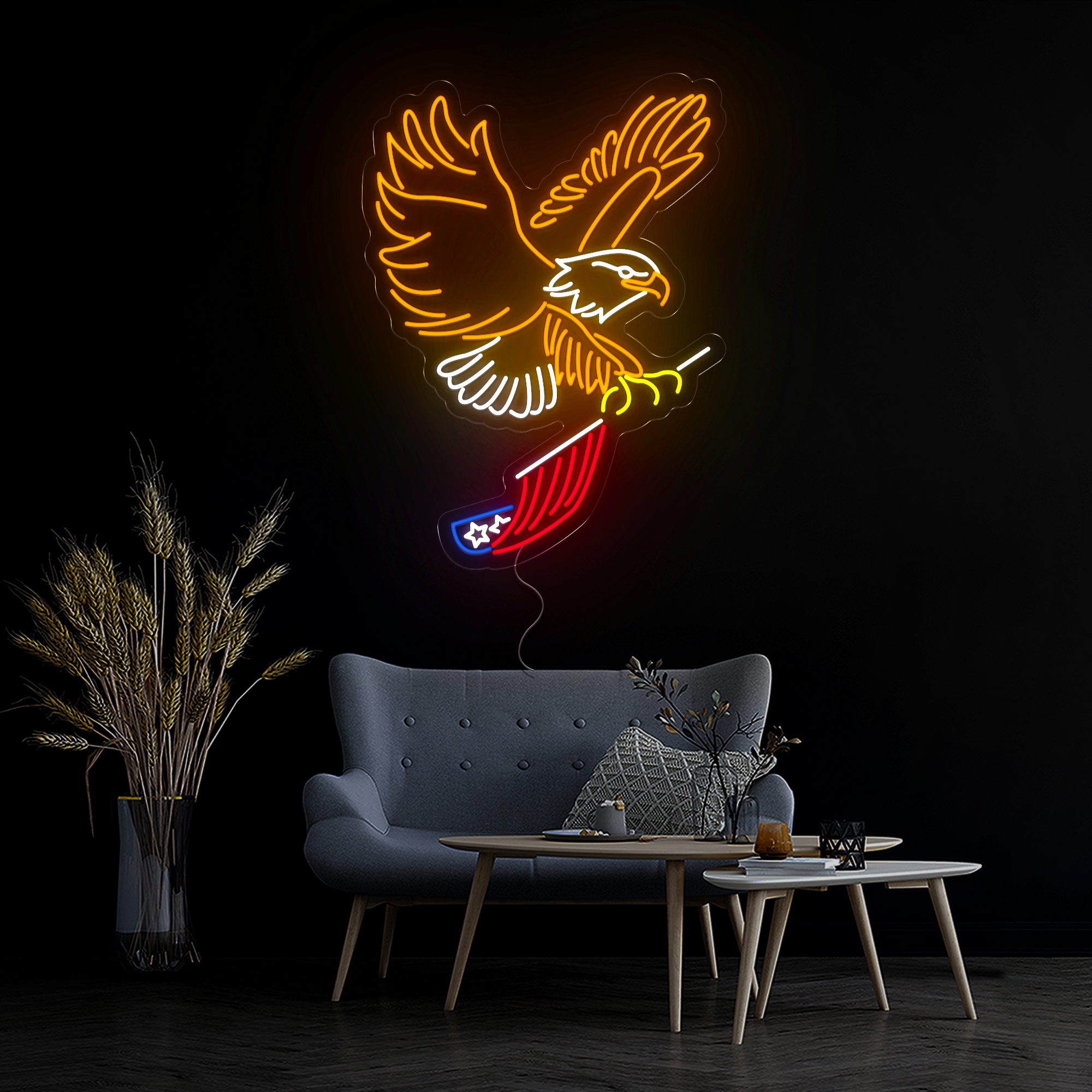 Eagle Flying And Carrying USA Flag Neon Sign