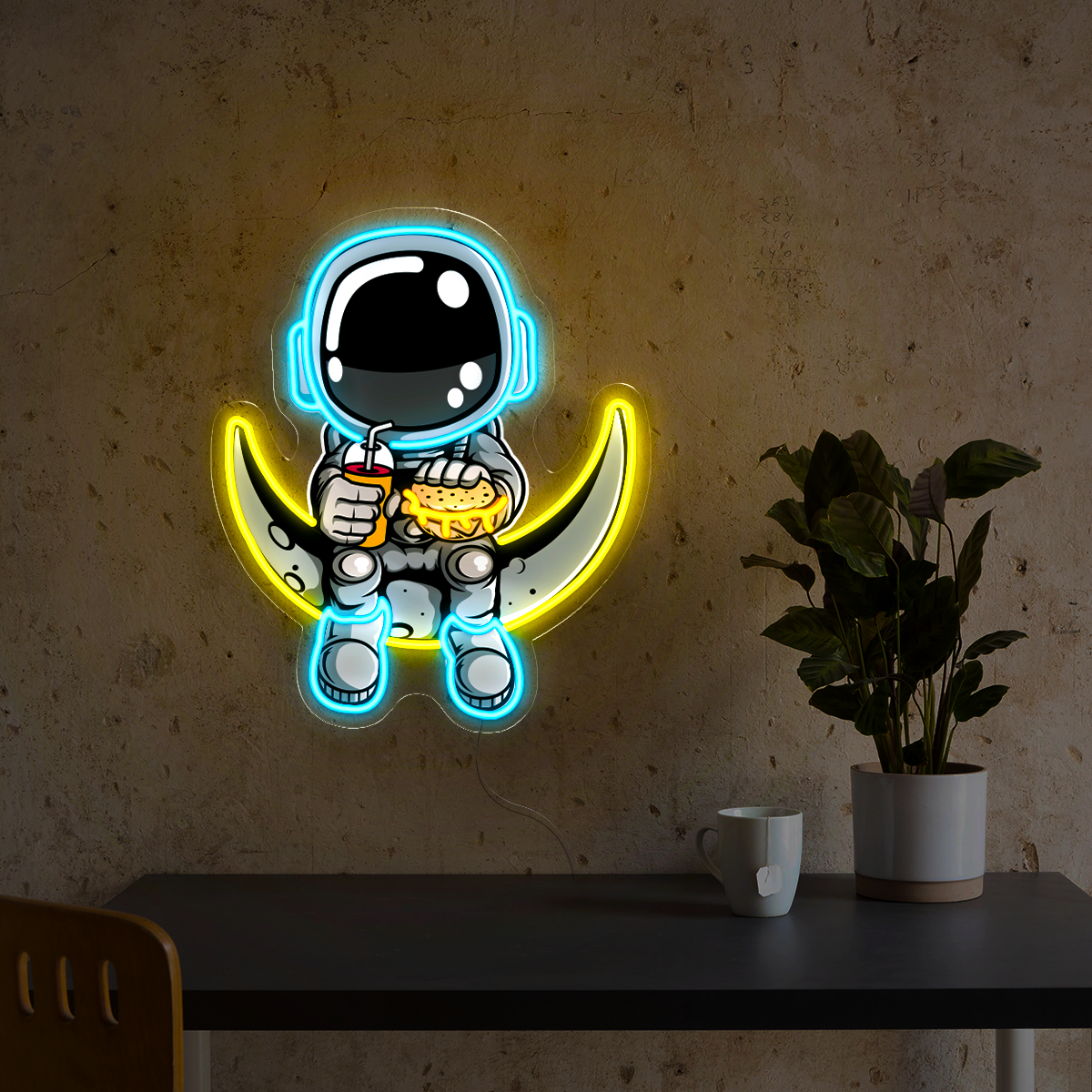 Cute Astronaut on the Moon Artwork Led Neon Sign