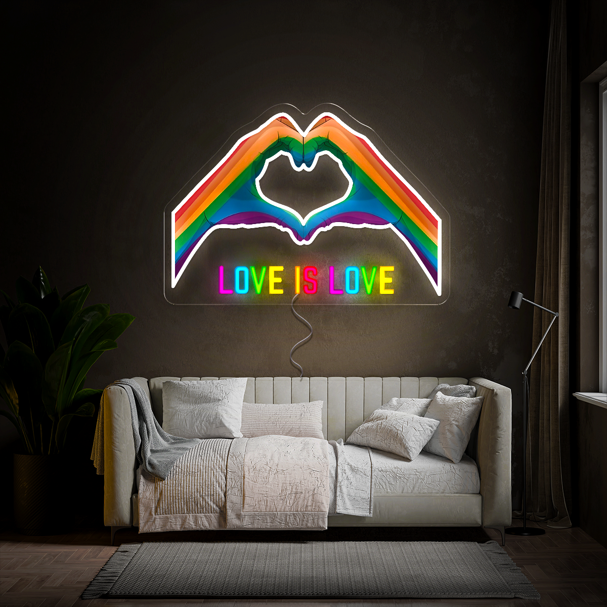 Love is Love with Hand Pride Month Artwork Led Neon Sign