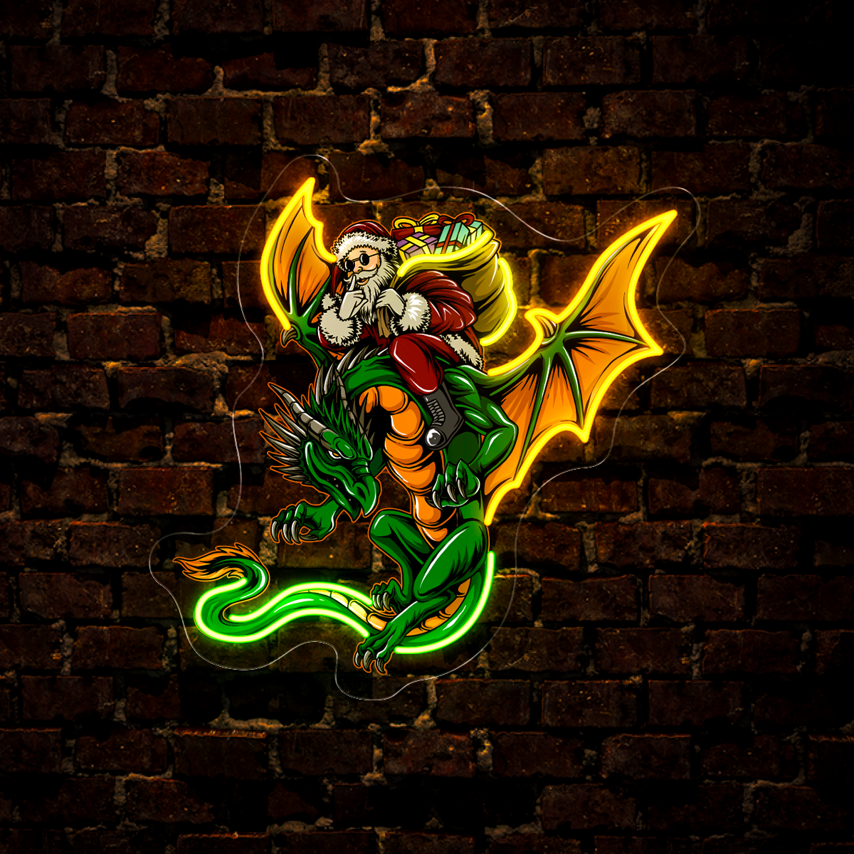 Christmas Santa claus on a flying dragon carrying christmas gifts Artwork Led Neon Sign