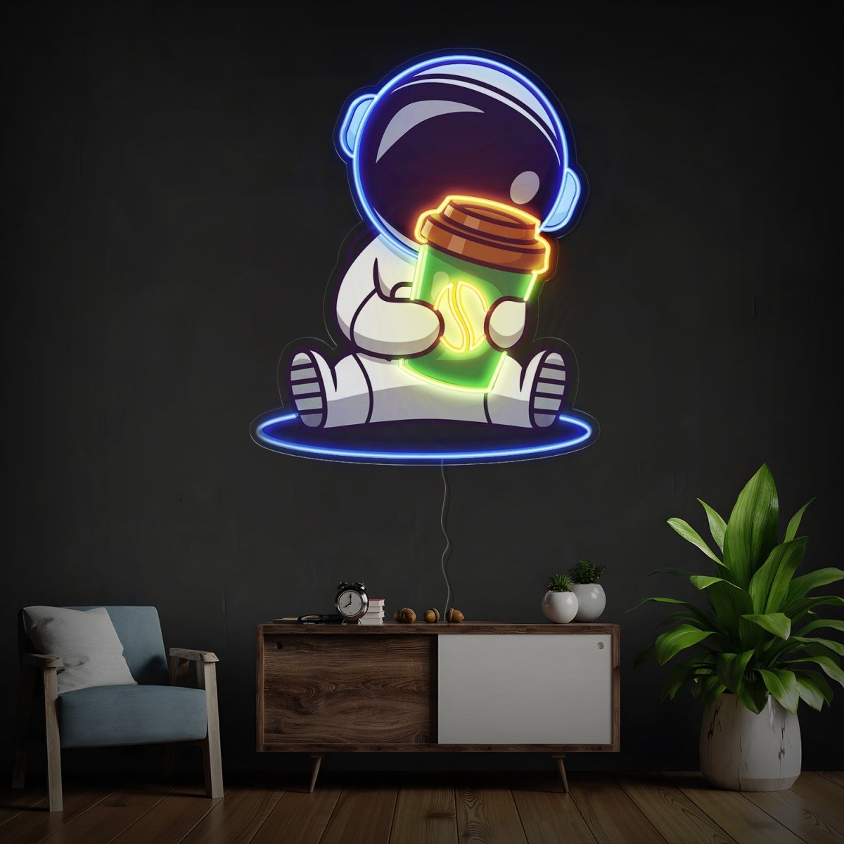 Astronaut Coffee Space Artwork Led Neon Sign - Reels Custom
