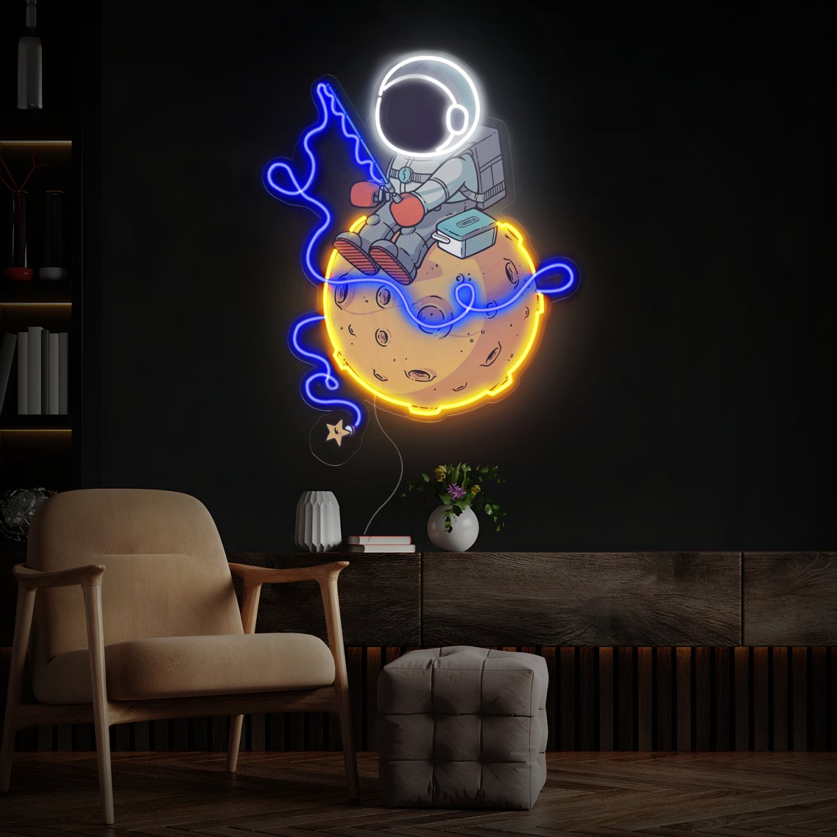 Astronaut Fishing Space Artwork Led Neon Sign - Reels Custom
