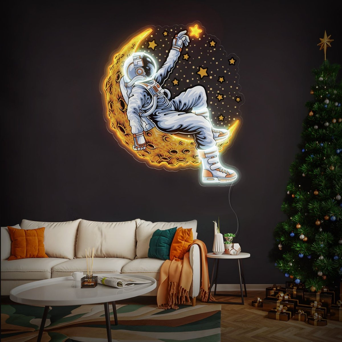 Astronaut Lying On The Moon Space Artwork Led Neon Sign - Reels Custom