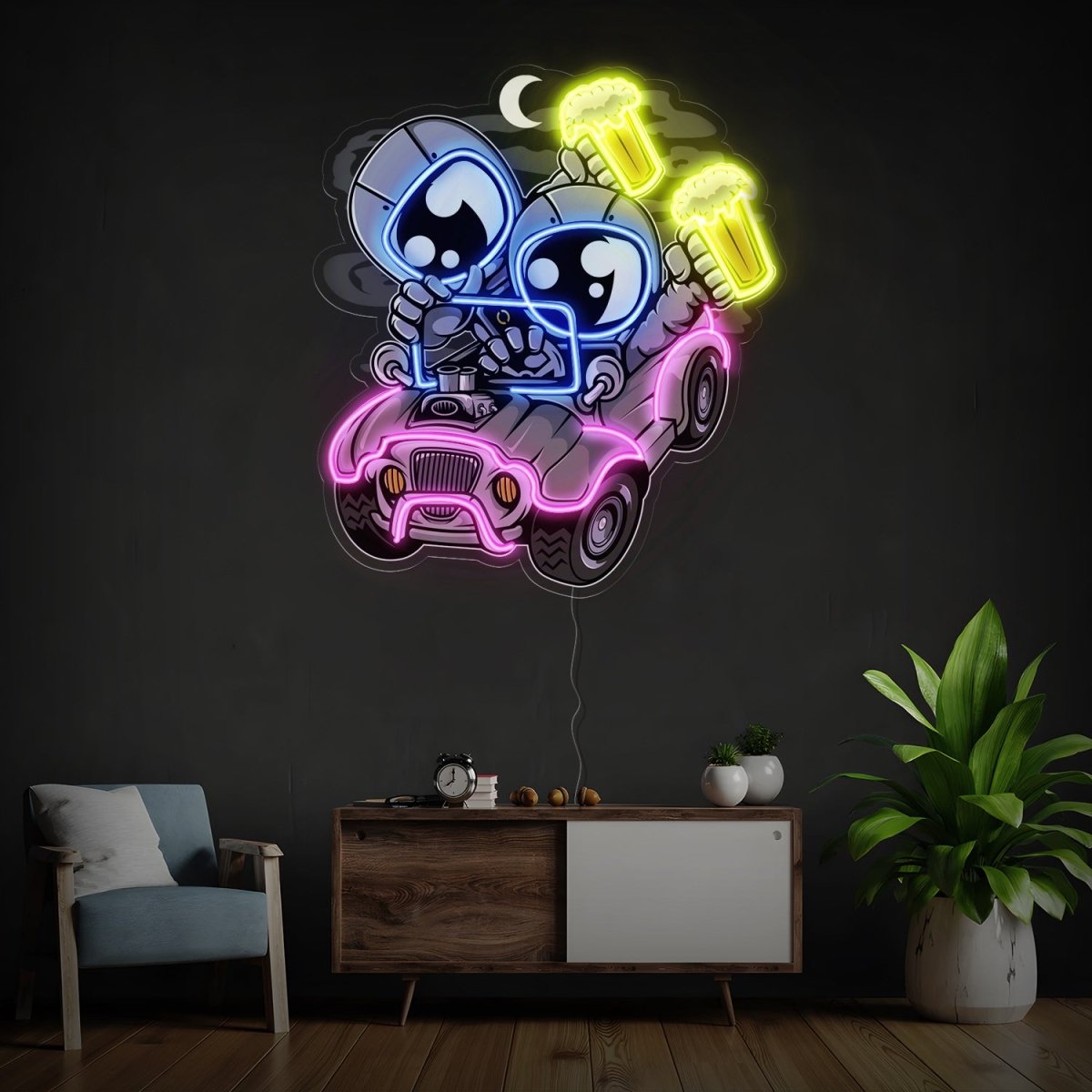 Astronaut Off Road Cartoon Artwork Led Neon Sign - Reels Custom