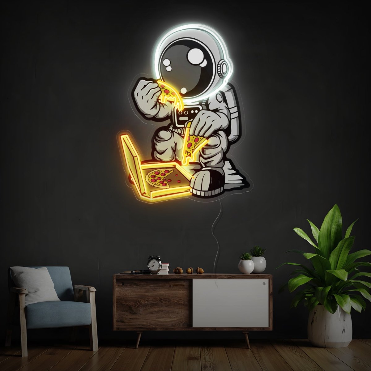 Astronaut Pizza Cartoon Space Artwork Led Neon Sign - Reels Custom
