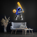 Astronaut Playing Baseball Space Artwork Led Neon Sign - Reels Custom