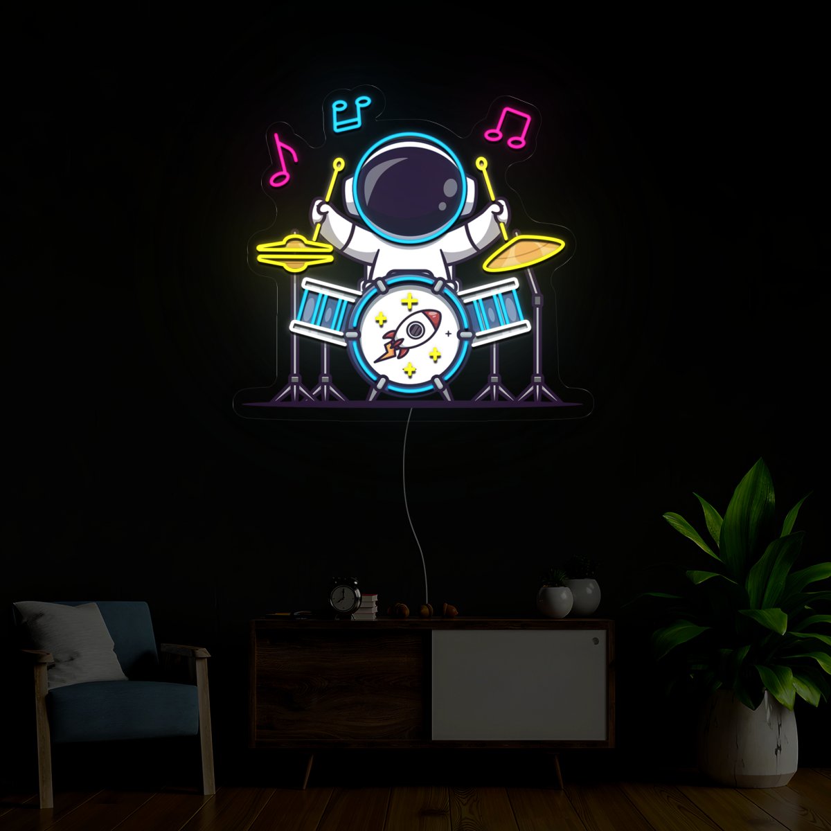 Astronaut Playing Drum Artwork Led Neon Sign - Reels Custom