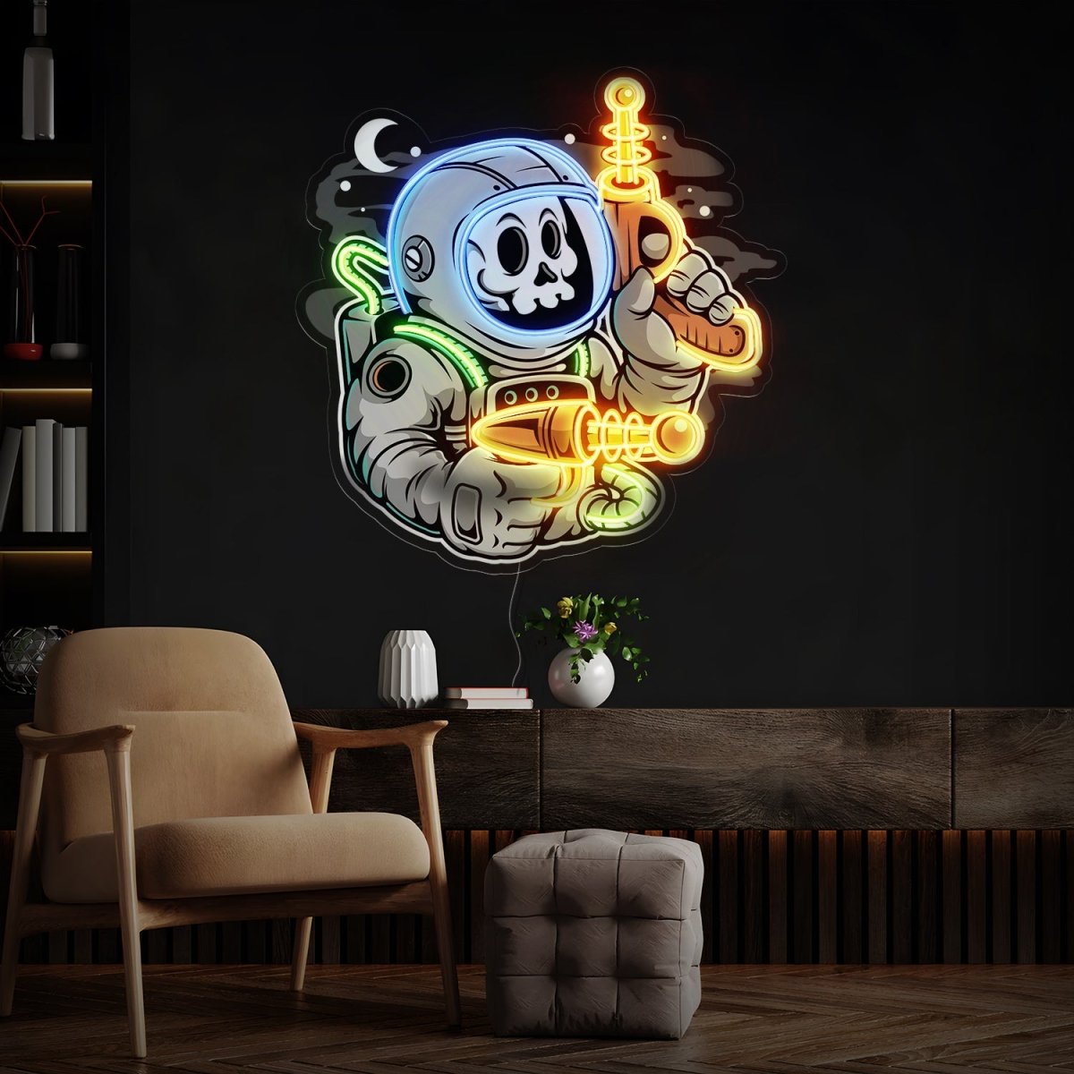 Astronaut Ray Gun Space Artwork Led Neon Sign - Reels Custom