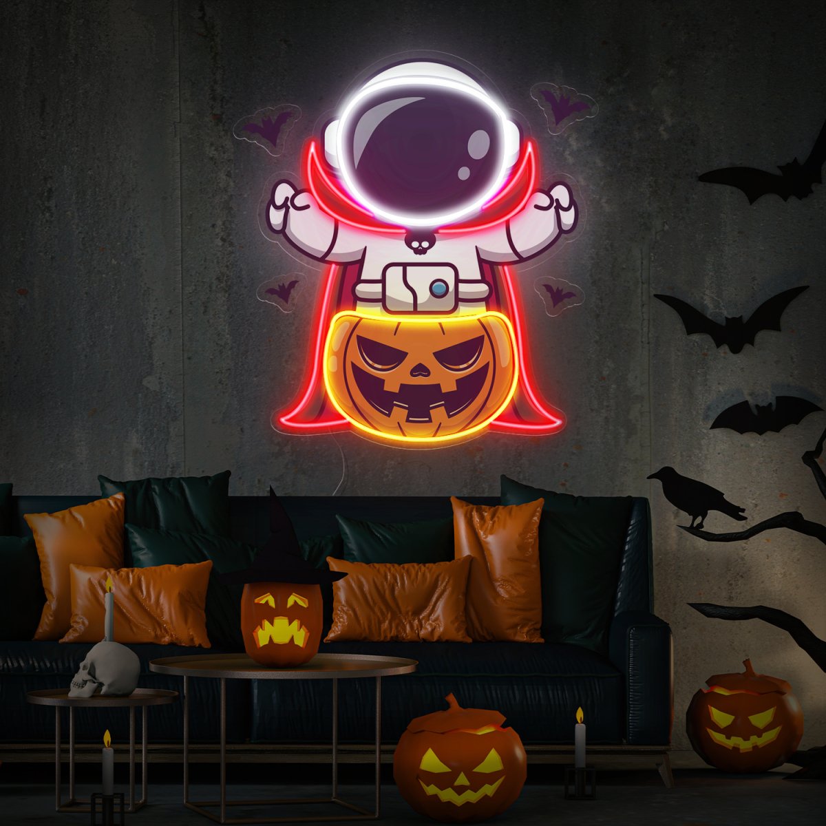 Astronaut Vampire Halloween Space Artwork Led Neon Sign - Reels Custom