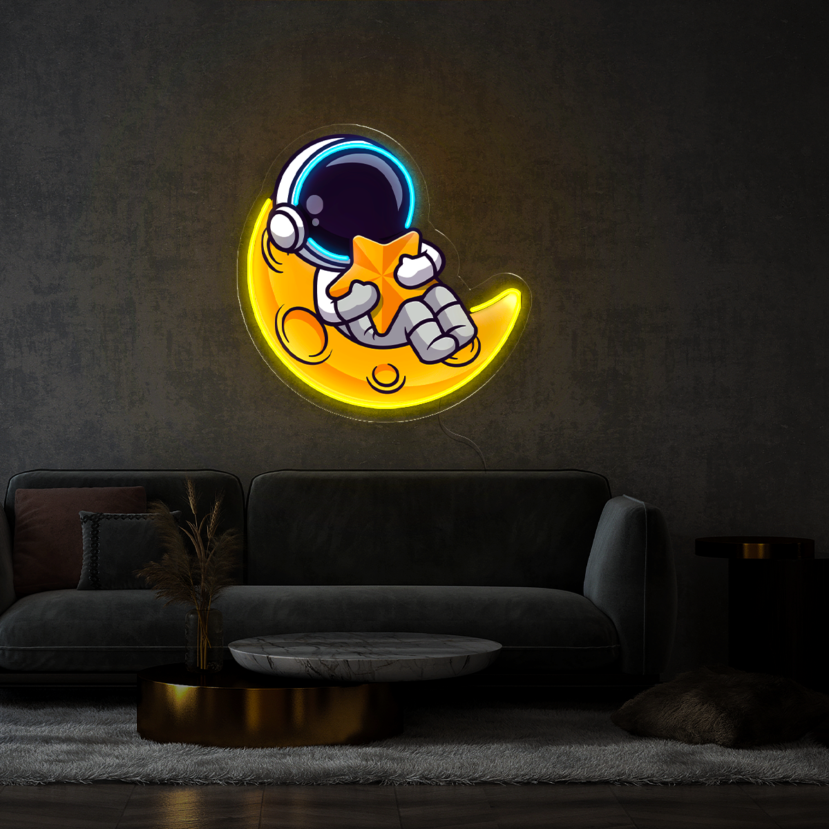 Cute Astronaut Lay On Moon Cartoon Artwork Led Neon Sign