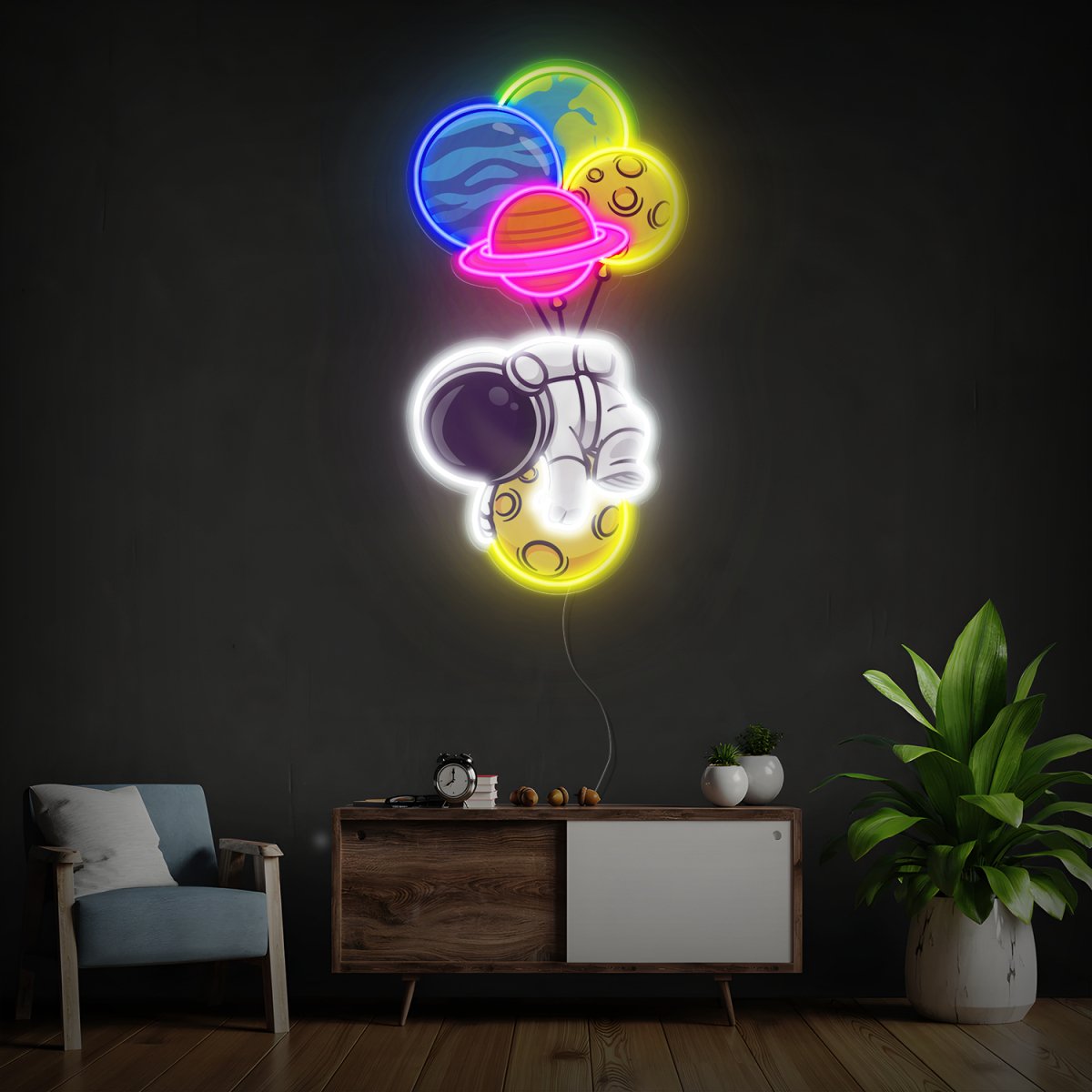 Balloon Astronaut Space Artwork Led Neon Sign - Reels Custom