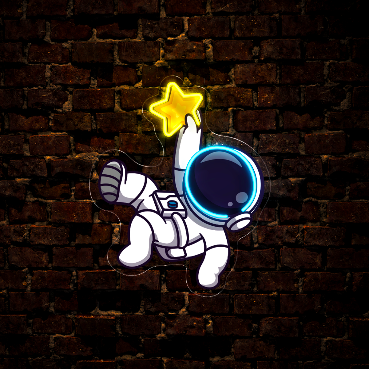 Cute Astronaut Catching Star Artwork Led Neon Sign