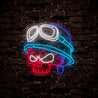 Biker Helmet Cartoon Character Neon Sign - Reels Custom