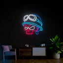 Biker Helmet Cartoon Character Neon Sign - Reels Custom