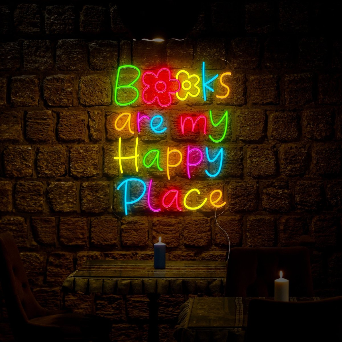 Books Are My Happy Place Neon Sign - Reels Custom