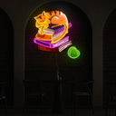 Books With A Sleeping Cat Artwork Led Neon Sign - Reels Custom