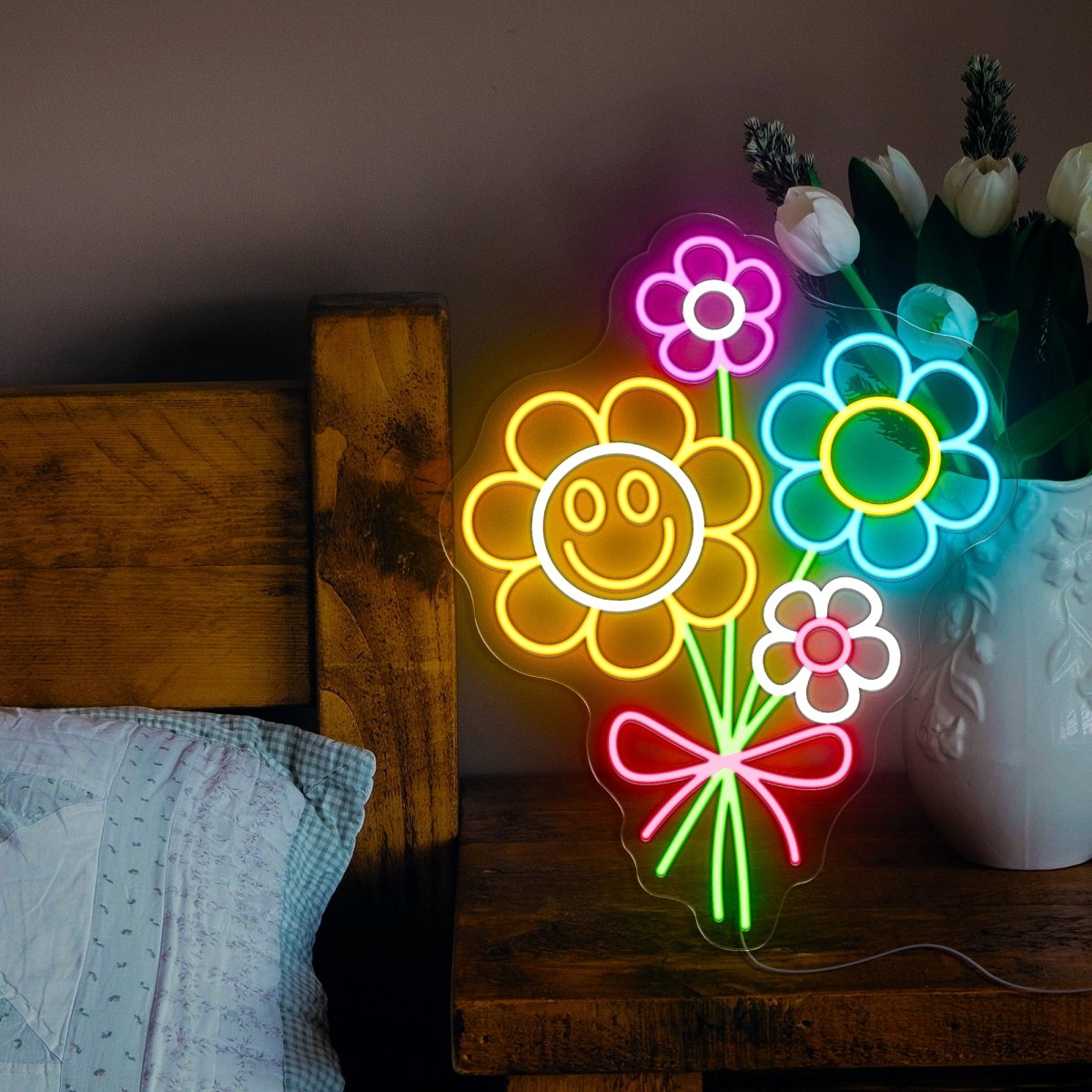 Bouquet Of Cute Smiley Flower Led Neon Sign - Reels Custom