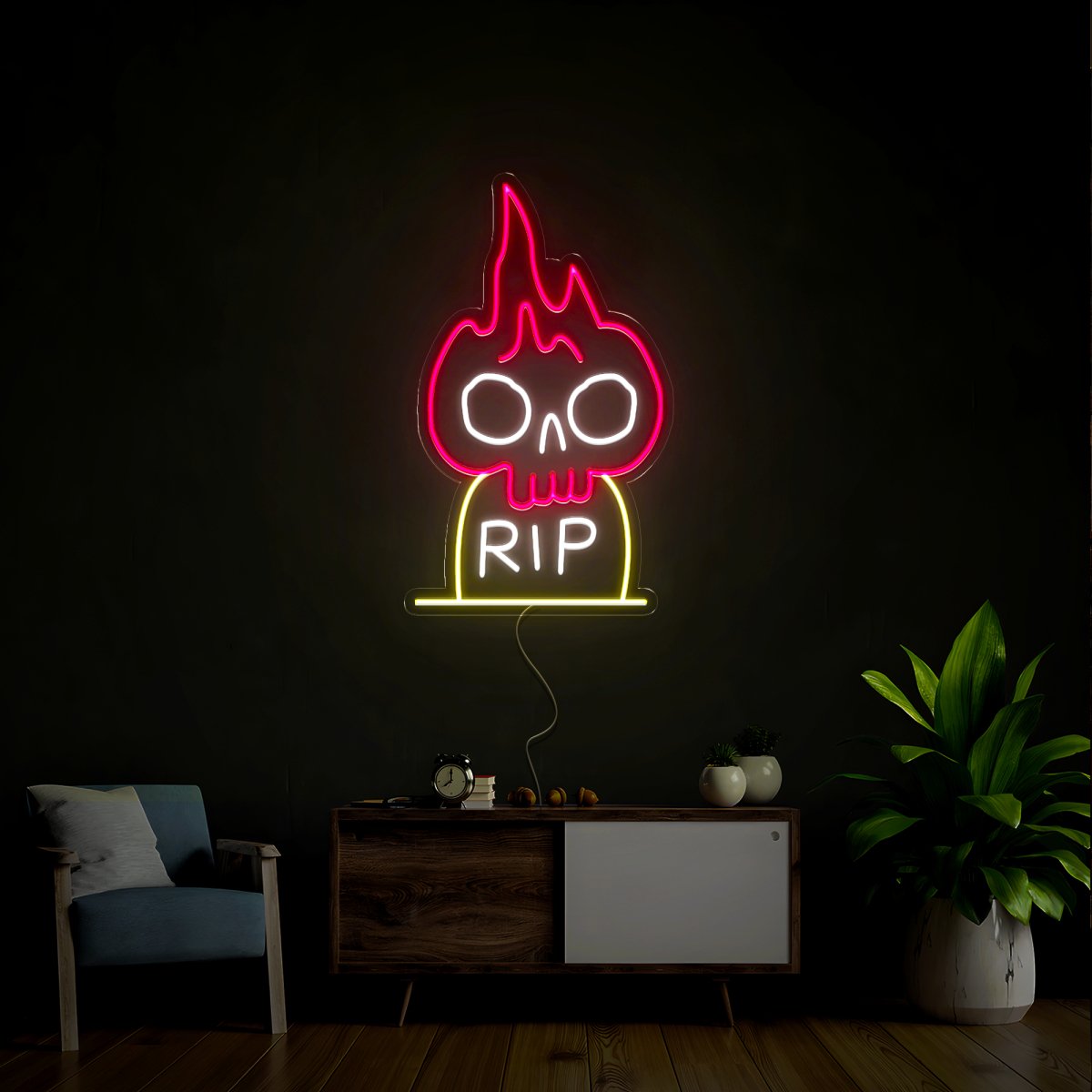 Burning Skull On Tombstone Neon Sign - Reels Custom