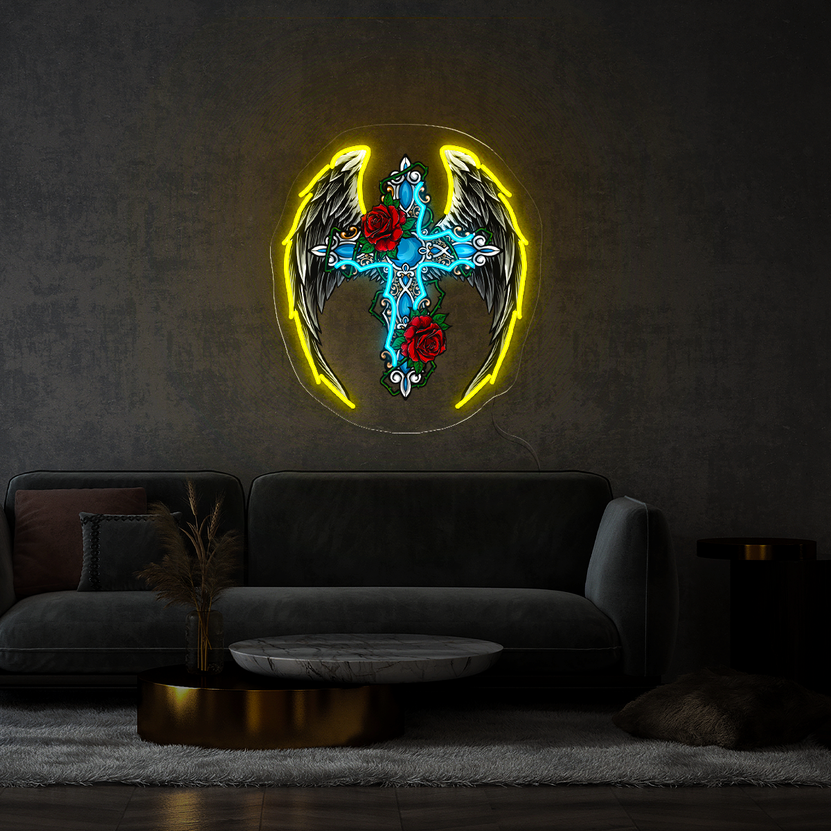 Cross with Roses Artwork Led Neon Sign