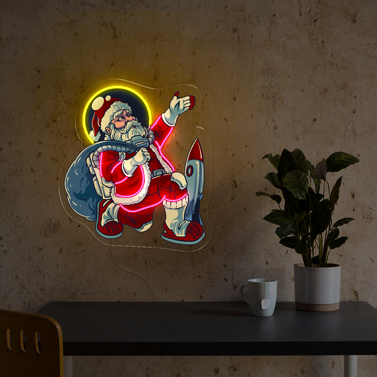 Space Santa christmas and rocket Artwork Led Neon Sign