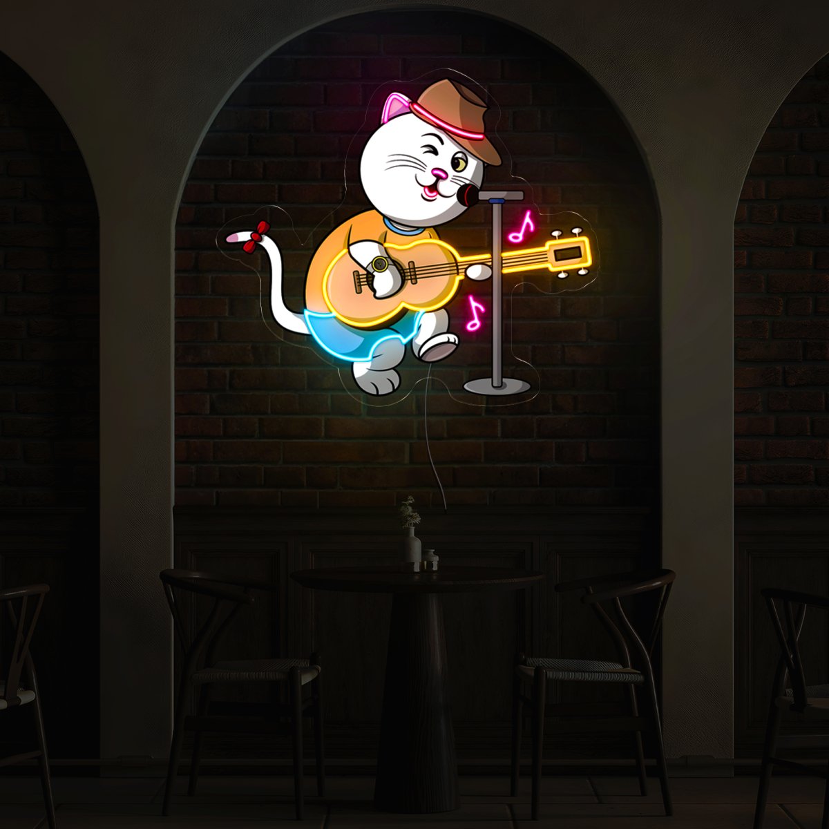 Cat Playing Guitar Cartoon Artwork Led Neon Sign - Reels Custom
