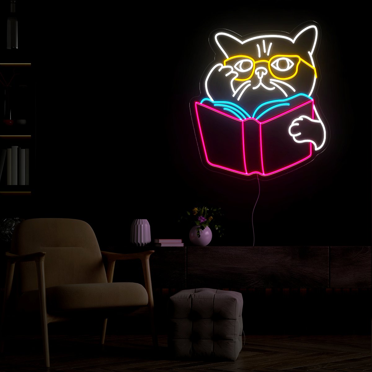 Cat Reading Book Neon Sign - Reels Custom