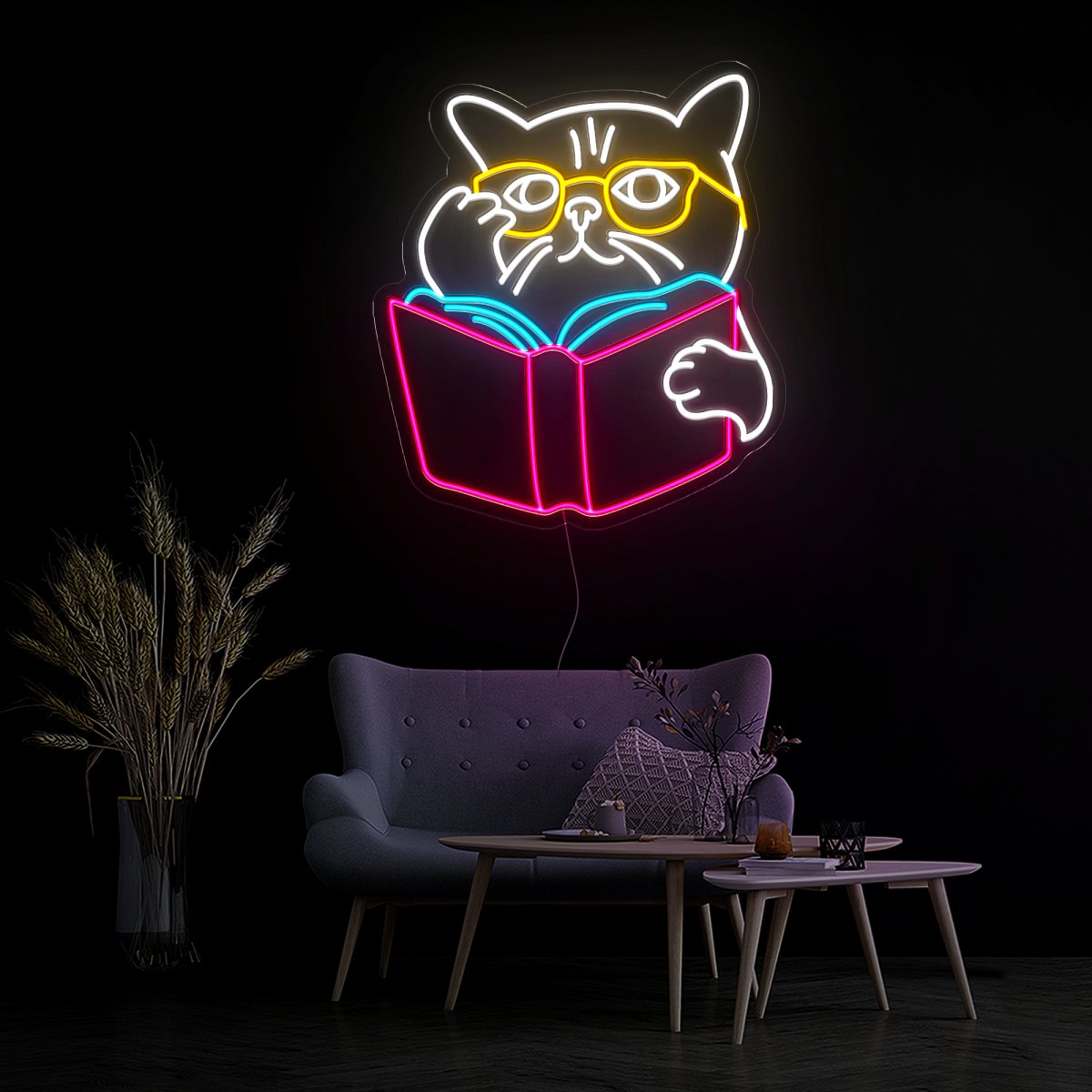 Cat Reading Book Neon Sign - Reels Custom