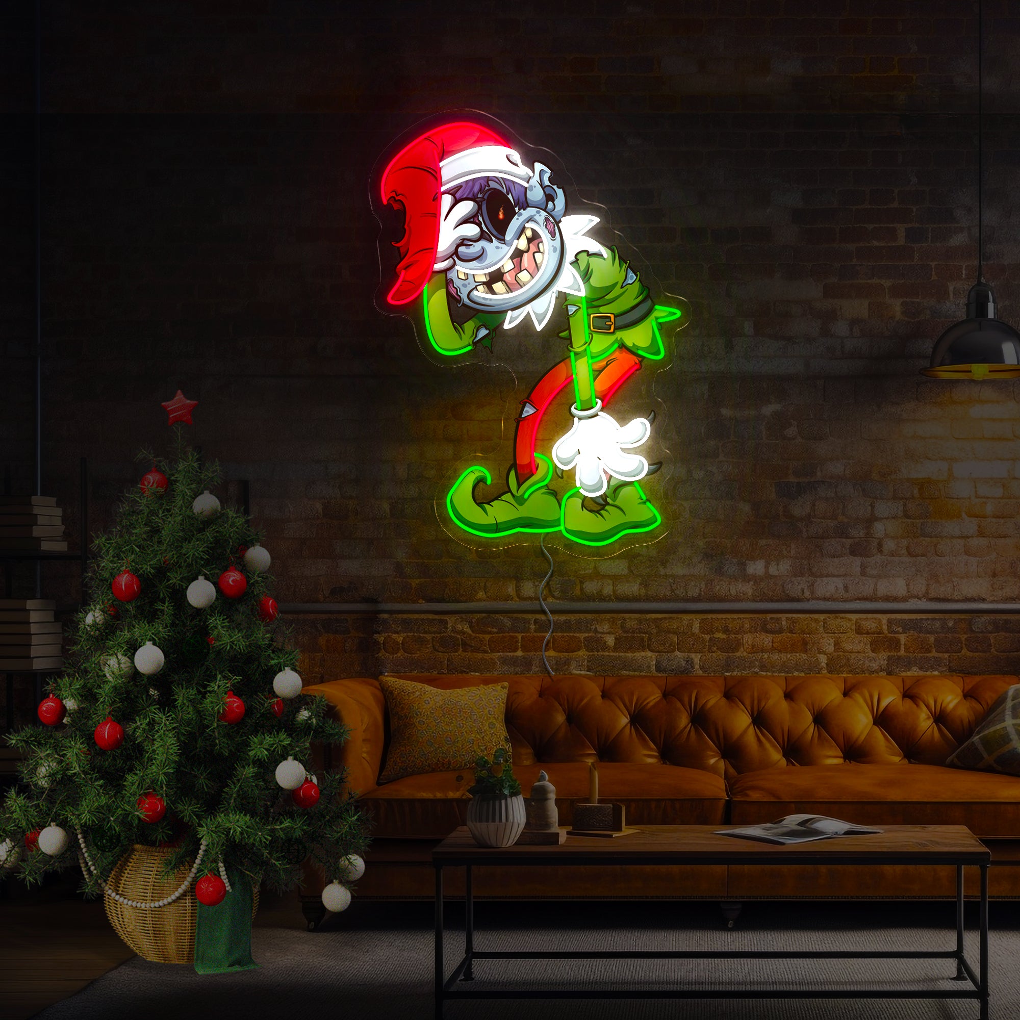 Christmas Zombie elf with Evil Smil Artwork Led Neon Sign