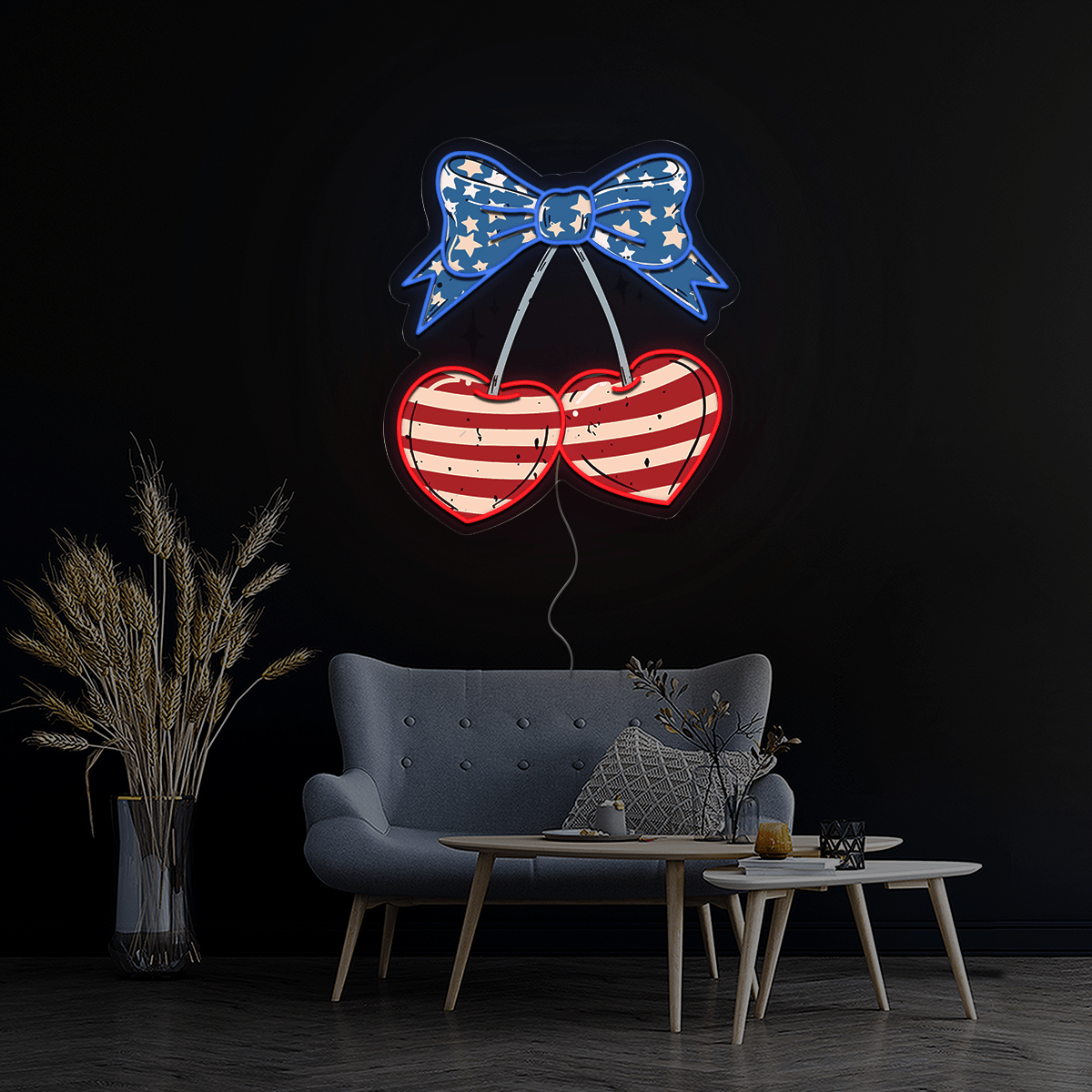 Cherry Coquette Bow 4th of July Artwork Led Neon Sign - Reels Custom