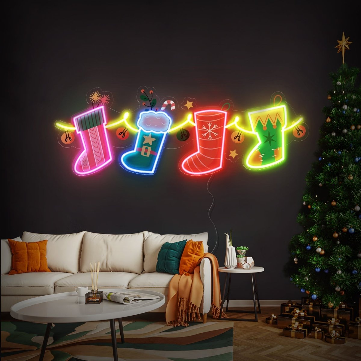 Christmas Socks Family Artwork Led Neon Sign - Reels Custom