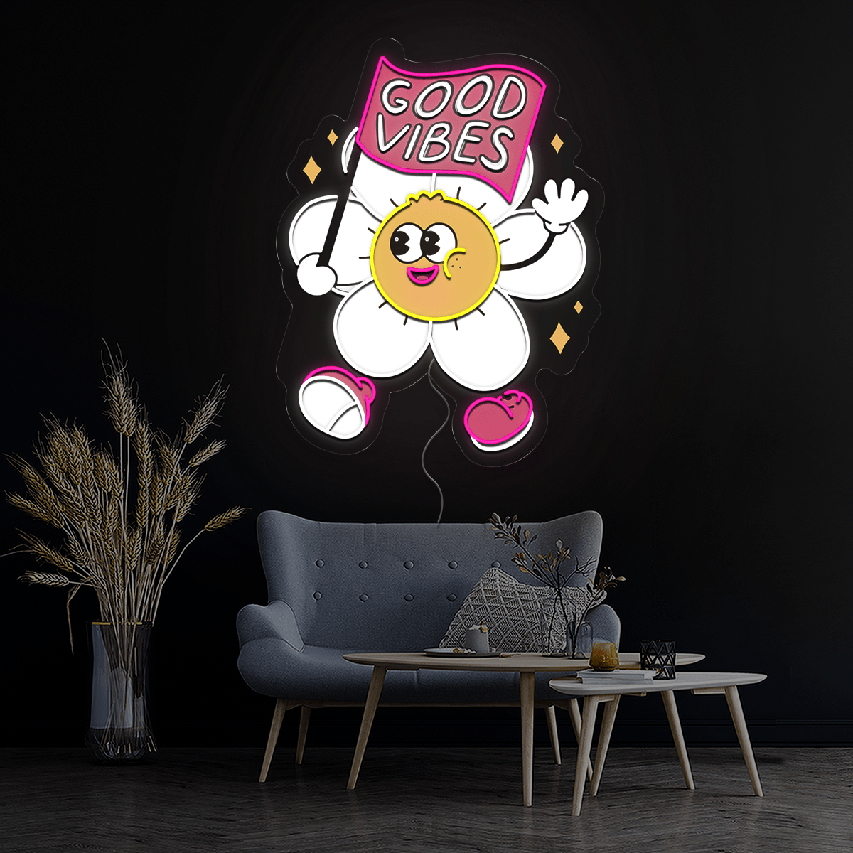 Cool Vibes Flower Artwork Neon Sign - Reels Custom