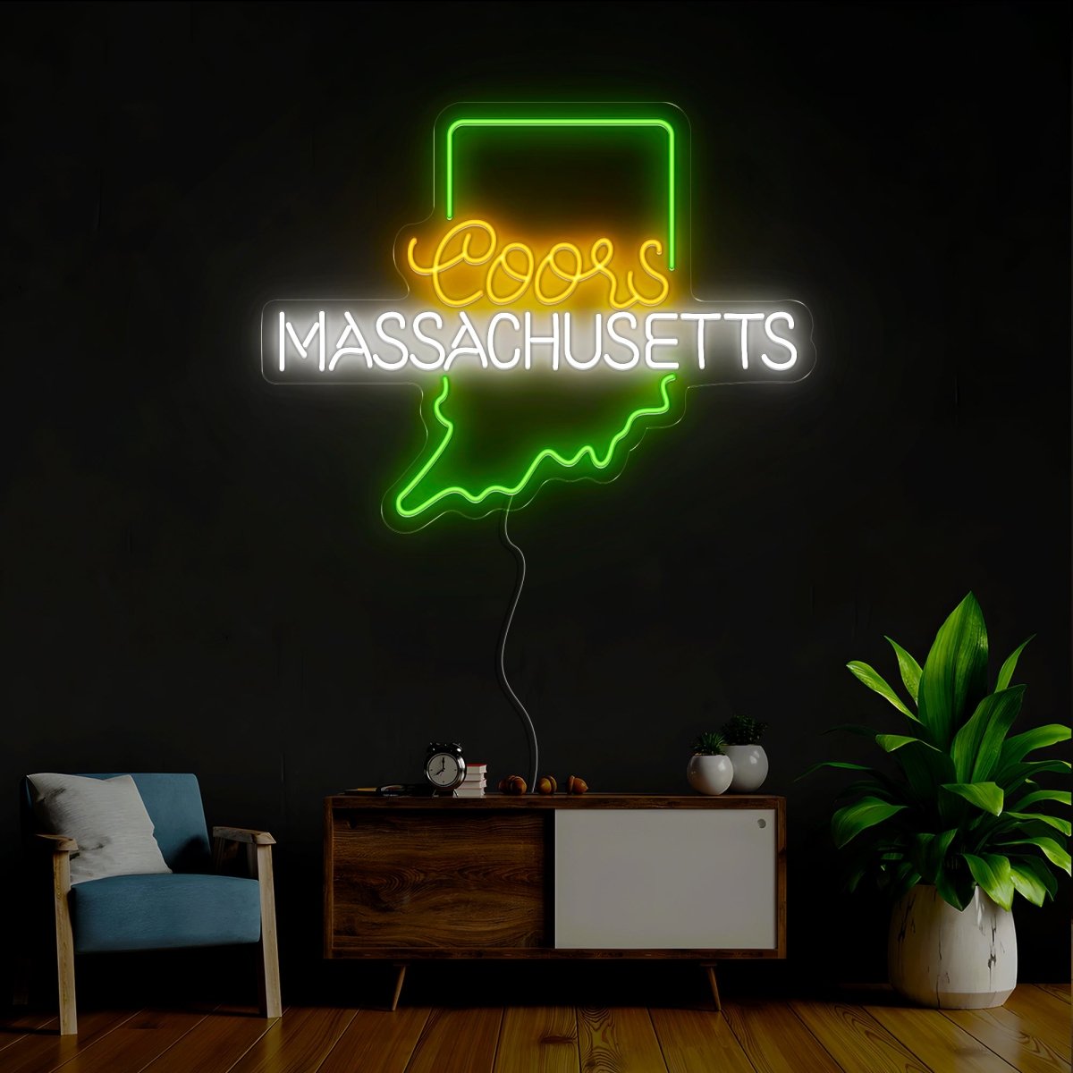 Coors American Massachusetts Maps Neon Sign - Reels Custom