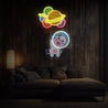 Cow Astronaut Floating With Planet Balloon Space Artwork Led Neon Sign - Reels Custom